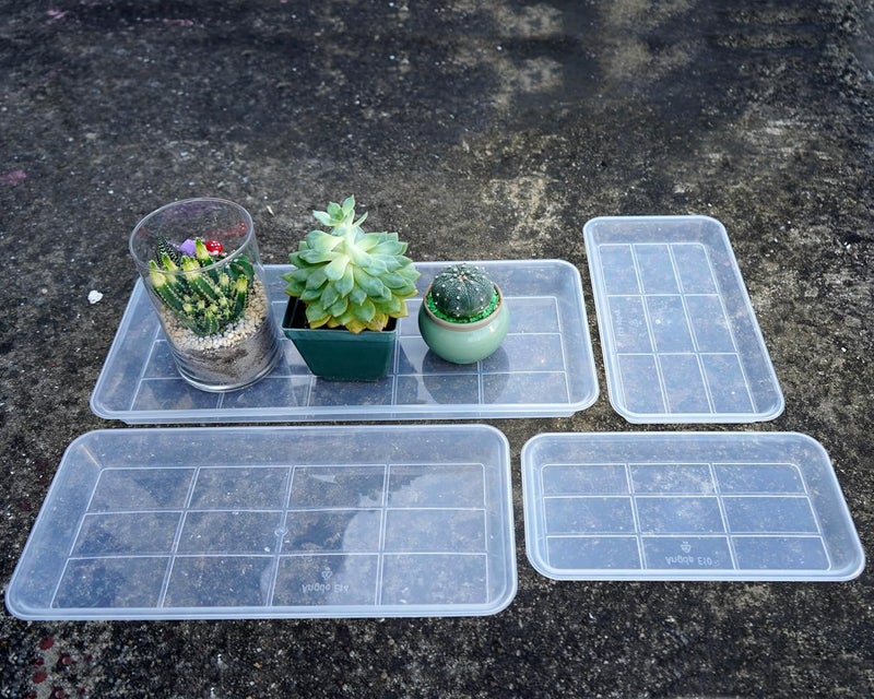VUWEZ 2 Pack Plastic Plant Saucer, Rectangular, Indoors Outdoor, Water Drip Tray for Flower Pot, Windowsill (5.5 x 10 Inch, Clear) - Image 3